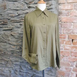 Classic Women’s Shirt – Olive Green Linen Cotton Blend