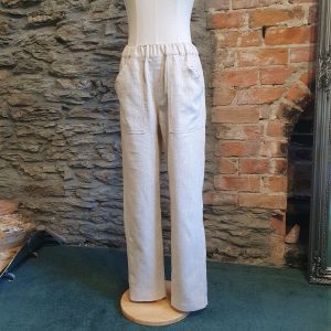 Natural Linen Cotton Blend Pants | Elastic Waist | Front & Rear Pockets
